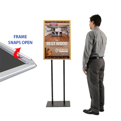 Double Pole Floor Stand 12x24 Sign Holder | Wood Snap Frame 1 1/4" Wide