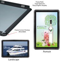 22 x 28 Snap Frame with Rounded Corners can be Wall Mounted in Portrait or Landscape Position