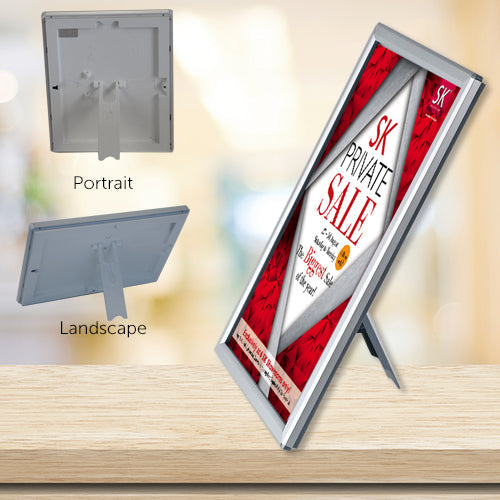 Display Silver frame portrait or landscape, snap open all 4 sides to place graphics or photographs