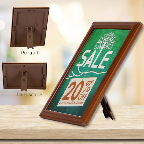 Display Wood frame portrait or landscape, snap open all 4 sides to place graphics or photographs