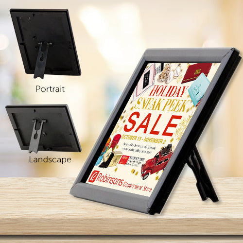 Display Black frame portrait or landscape, snap open all 4 sides to place 8x10 graphics or photographs