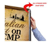 SNAP OPEN all 4 WOOD FRAME SIDES for EASY 36x72 POSTER CHANGES