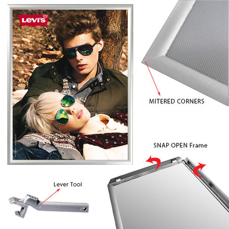 22x28 Euro Security Snap Frame Poster Sign Holder | Silver Metal Frame  Finish with Frame Lever Tool