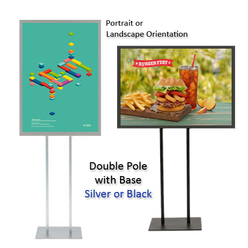 Double Pole Floor Stand 12x36 Sign Holder | Snap Frame 1 1/4" Wide