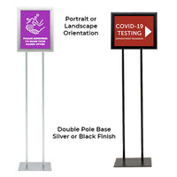 Double Pole Floor Stand 11x14 Sign Holder | Snap Frame Profile 1 1/4" with One or Two Frames