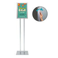 Double Pole Floor Stand 14x22 Sign Holder | Snap Frame 1 1/4" Wide