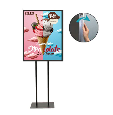 Double Pole Floor Stand 16x24 Sign Holder | Snap Frame 1 1/4" Wide