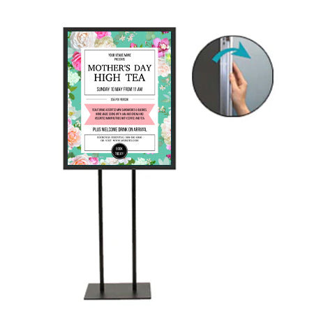 Double Pole Floor Stand 17x23 Sign Holder | Snap Frame 1 1/4" Wide