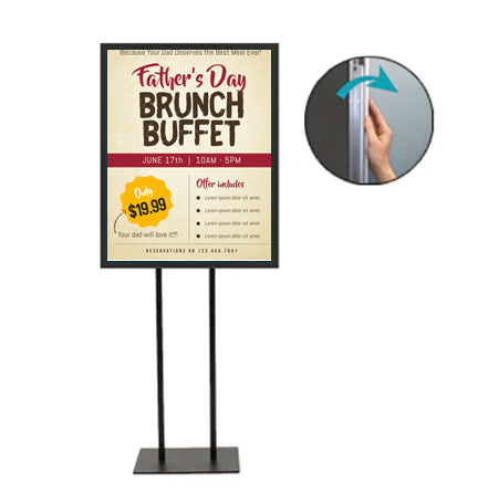 Double Pole Floor Stand 18x18 Sign Holder | Snap Frame 1 1/4" Wide