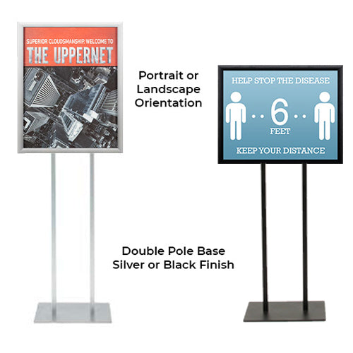 Double Pole Floor Stand 22x34 Sign Holder | Snap Frame 1 1/4" Wide