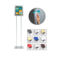 Double Pole Floor Stand 8.5x14 Sign Holder | Snap Frame 1 1/4" Wide Metal Profile - Choose One Frame or Two-Frame Sides
