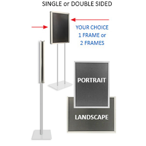 Double Pole Floor Stand 8.5x11 Sign Holder | Snap Frame 1 1/4" Wide