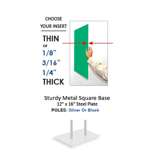 Double Pole Floor Stand 8.5x14 Sign Holder | Snap Frame 1 1/4" Wide Metal Profile - Choose One Frame or Two-Frame Sides