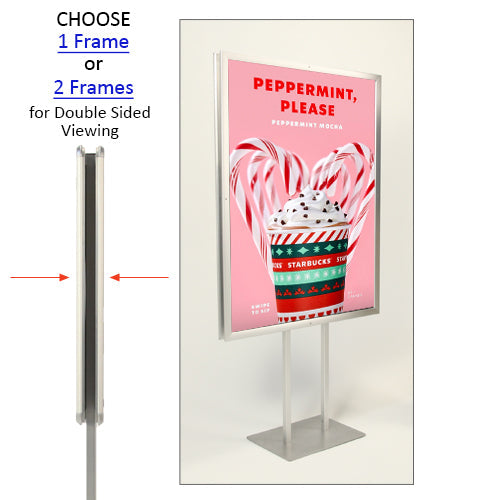 Double Pole Floor Stand 48x48 Sign Holder | Snap Frame (with Radius Corners)