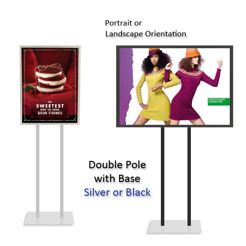 Double Pole Poster Floor Stand 30x30 Sign Holder with SECURITY SCREWS on Snap Frame 1 1/4" Wide