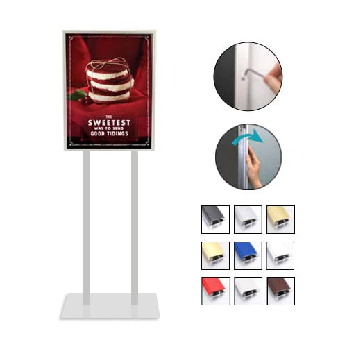 Double Pole Poster Floor Stand 30x40 Sign Holder with SECURITY SCREWS on Snap Frame 1 1/4" Wide