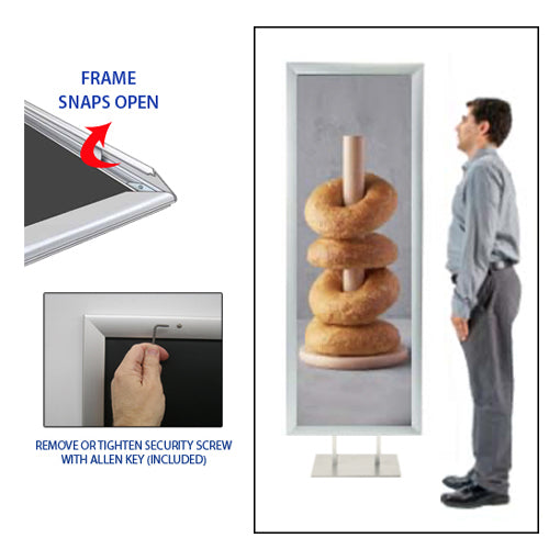 Double Pole Poster Floor Stand 48x60 Sign Holder with SECURITY SCREWS on Snap Frame 1 1/4" Wide