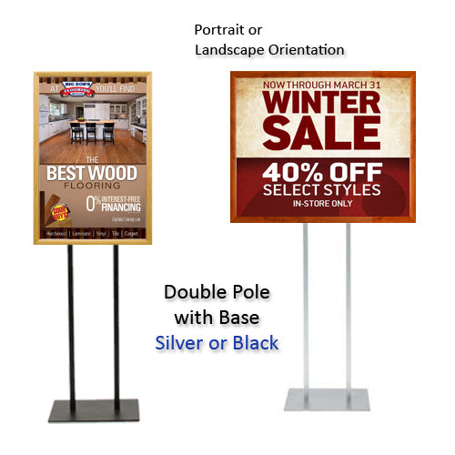 Double Pole Floor Stand 30x40 Sign Holder | Wood Snap Frame 1 1/4" Wide