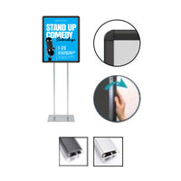Double Pole Floor Stand 27x39 Sign Holder | Snap Frame (with Radius Corners)