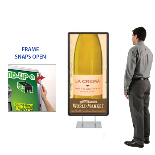 Double Pole Floor Stand 24x60 Sign Holder | Snap Frame (with Radius Corners)