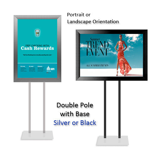 Double Pole Floor Stand 36x42 Sign Holder | Snap Frame 2 1/2" Wide