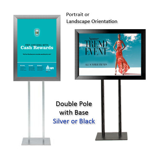 Double Pole Floor Stand 36x48 Sign Holder | Snap Frame 2 1/2" Wide