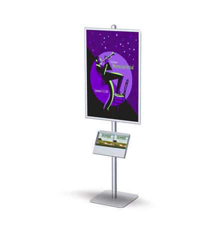 Double-Sided Poster Stand for 24x36 Graphics, Floor-Standing Sign Holder  with Height-Adjustable Front-Loading Frames - Black, Aluminum and Steel